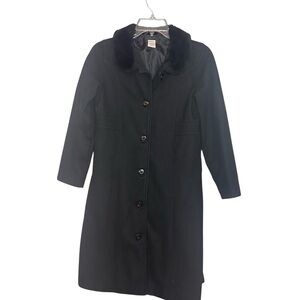 Gymboree Girls Black Wool Coat Size 12 Faux Fur Collar